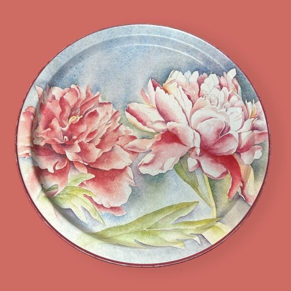 🌺 VTG 1990 POTPOURRI PRESS PEONY TIN TRAY 13.5" DIAMETER - Picture 1 of 3